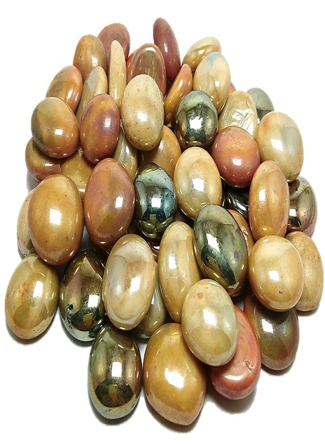 DS1 Round Golden Glass Pebbles Gravels Stone for Aquarium, Table, Vase, Fountain, 400 gm - Image 2